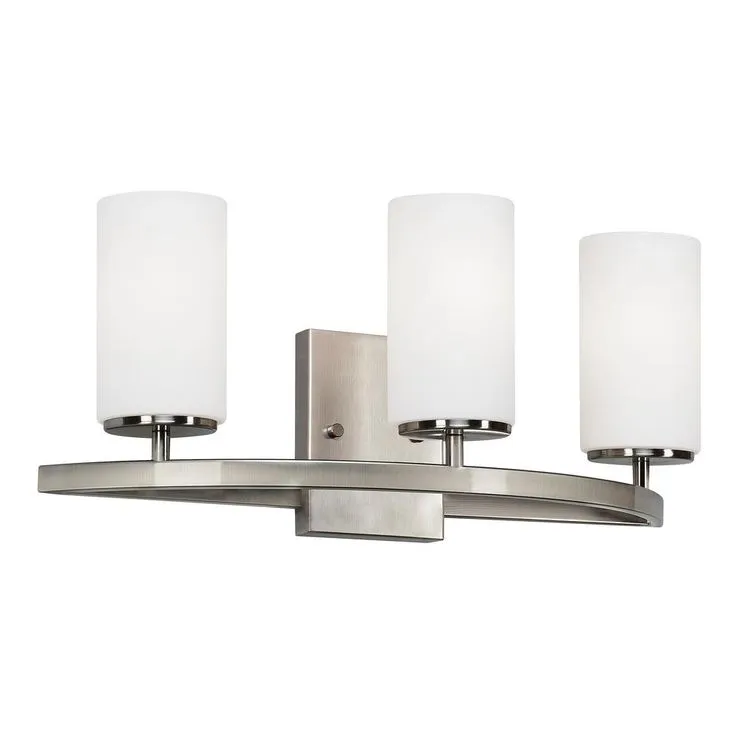 Visalia 20.25 in. W 3-Light Brushed Nickel Bathroom Vanity Light with White Etched Glass Shades, photo 3 of 7
