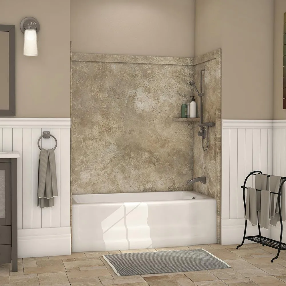 Elite 32 in. x 60 in. x 60 in. 9-Piece Easy Up Adhesive Tub Surround in Calacatta White, photo 10 of 25