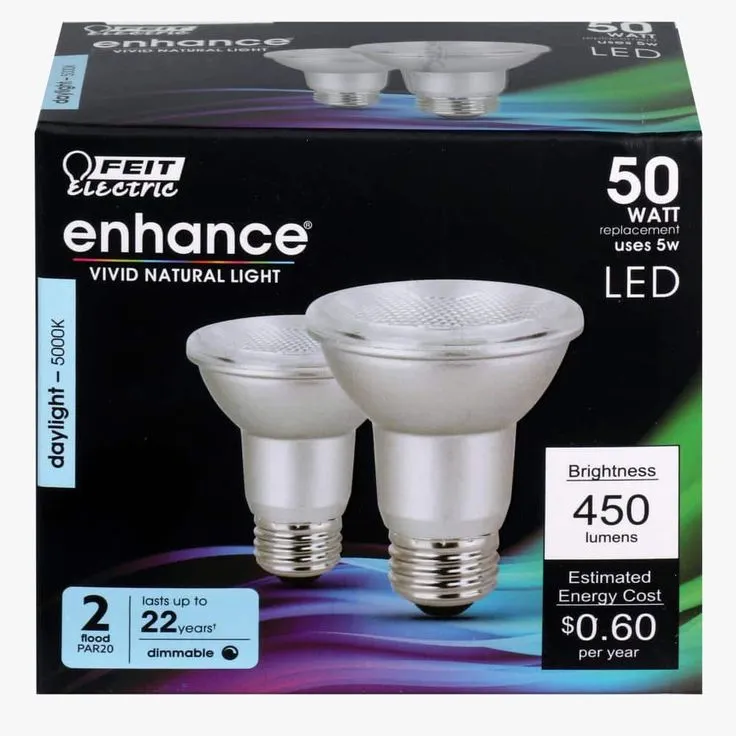 Feit Electric 50-Watt Equivalent PAR20 Dimmable CEC Title 20 Compliant LED ENERGY STAR 90+ CRI Flood Light Bulb, Daylight (24-Pack), photo 3 of 8
