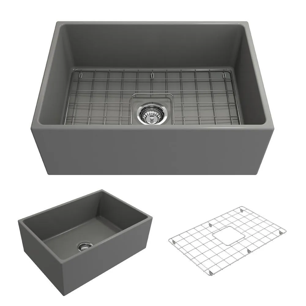 Contempo Farmhouse Apron Front Fireclay 27 in. Single Bowl Kitchen Sink with Bottom Grid and Strainer in White, photo 17 of 20