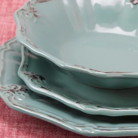 Fleur De Lys 20-Piece Traditional Turquoise Stoneware Dinnerware Set