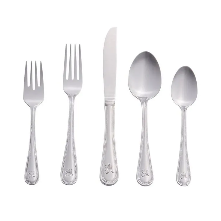 Beaded Monogrammed Letter H 46-Piece Silver Stainless Steel Flatware Set (Service for 8), photo 11 of 14