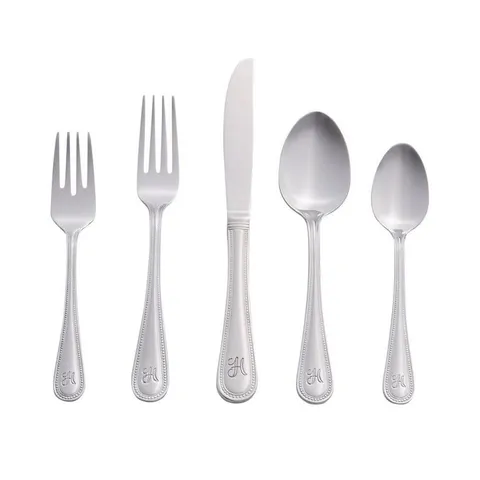 Beaded Monogrammed Letter H 46-Piece Silver Stainless Steel Flatware Set