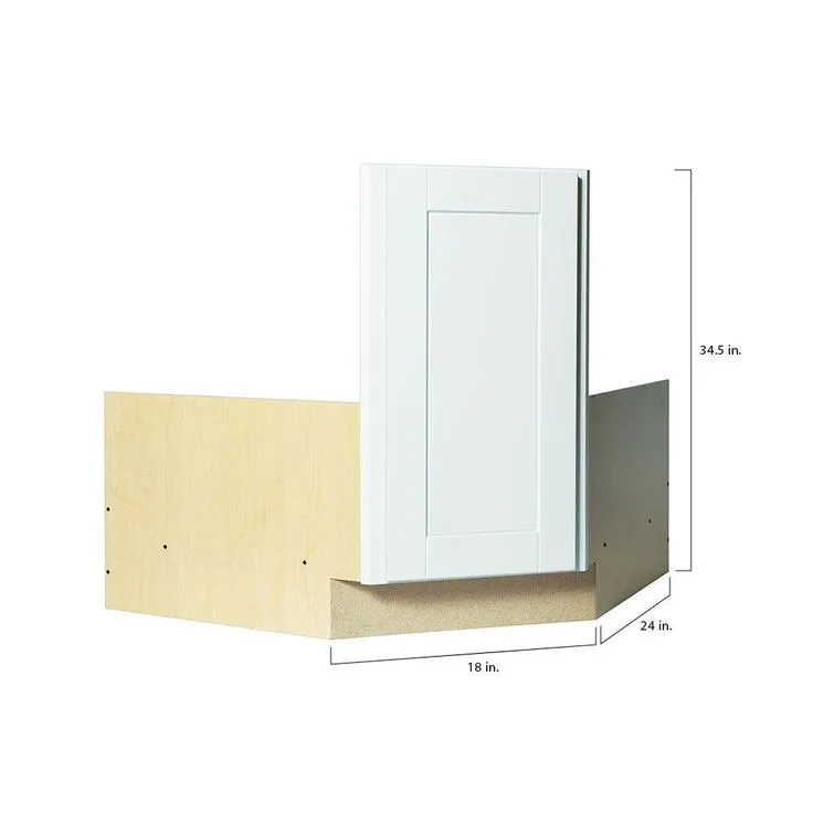 Hampton Bay Shaker Partially Assembled 36 x 34.5 x 24 in. Corner Sink Base Kitchen Cabinet in Satin White, photo 10 of 11