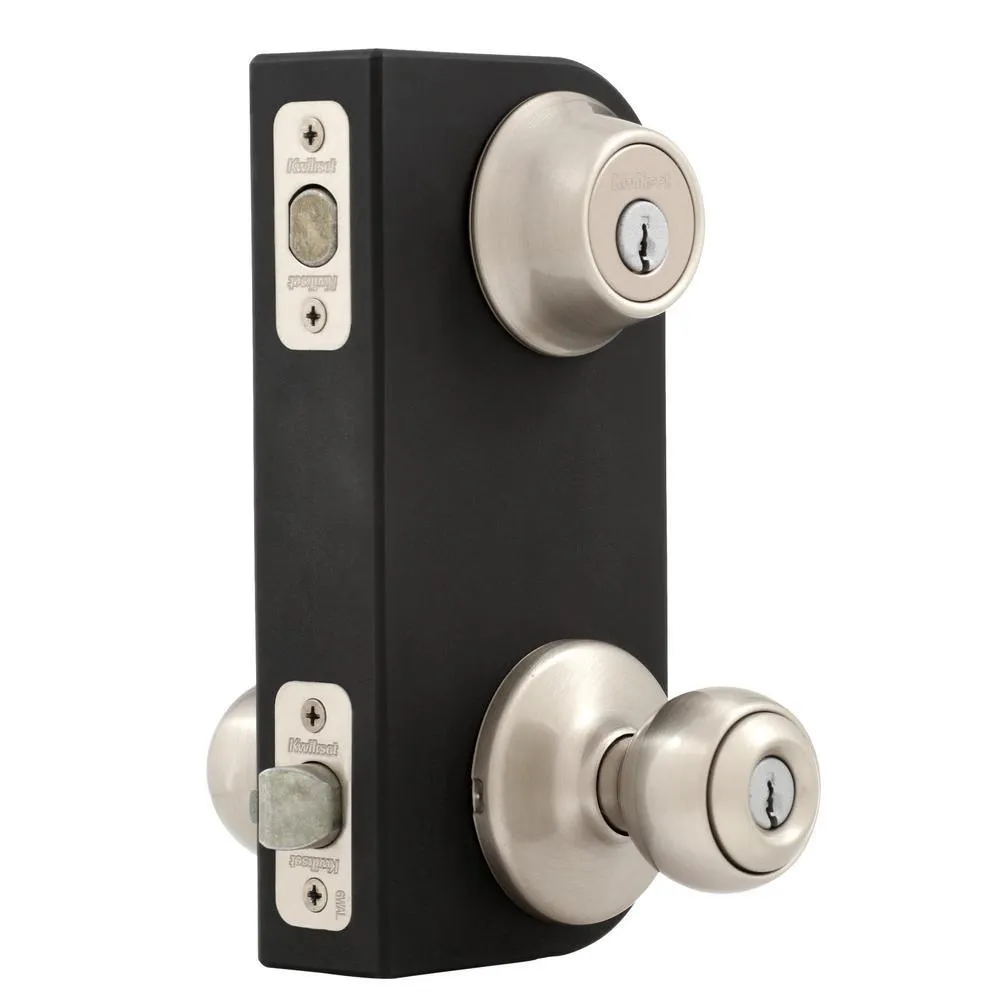 Kwikset Polo Satin Nickel Entry Door Knob and Single Cylinder Deadbolt Combo Pack with Microban Antimicrobial Technology, photo 3 of 5