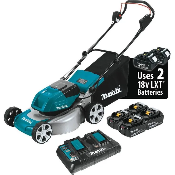 Makita 18 in. 18-Volt X2 36-Volt 5.0Ah LXT Lithium-Ion Cordless Steel Deck Walk Behind Push Lawn Mower Kit with 4 Batteries, photo 2 of 3