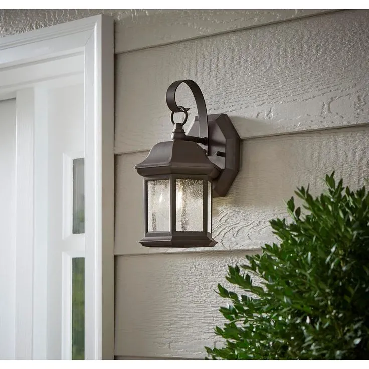 1-Light Bronze Outdoor Wall Lantern Sconce with Seeded Glass (2-Pack), photo 5 of 7