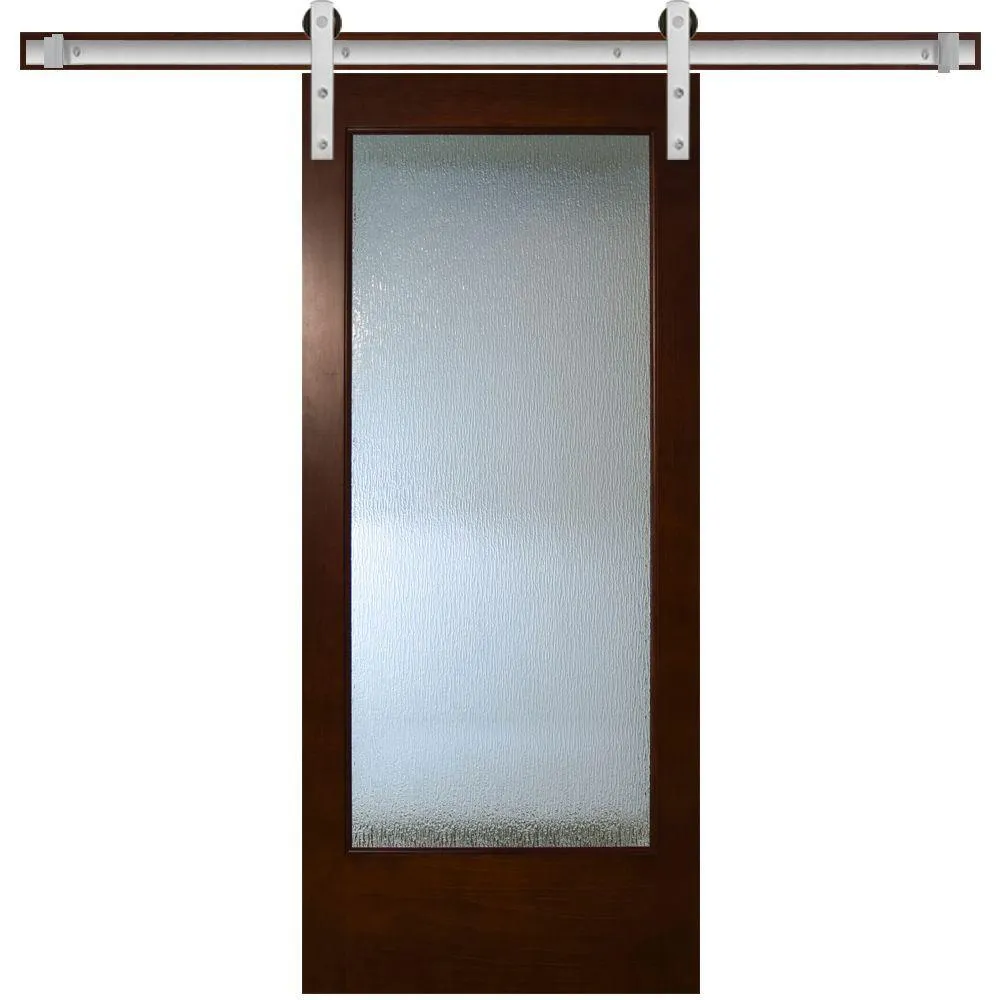 Steves & Sons 30 in. x 84 in. Modern Full Lite Rain Glass Stained Pine Interior Sliding Barn Door with Hardware Kit, photo 7 of 9