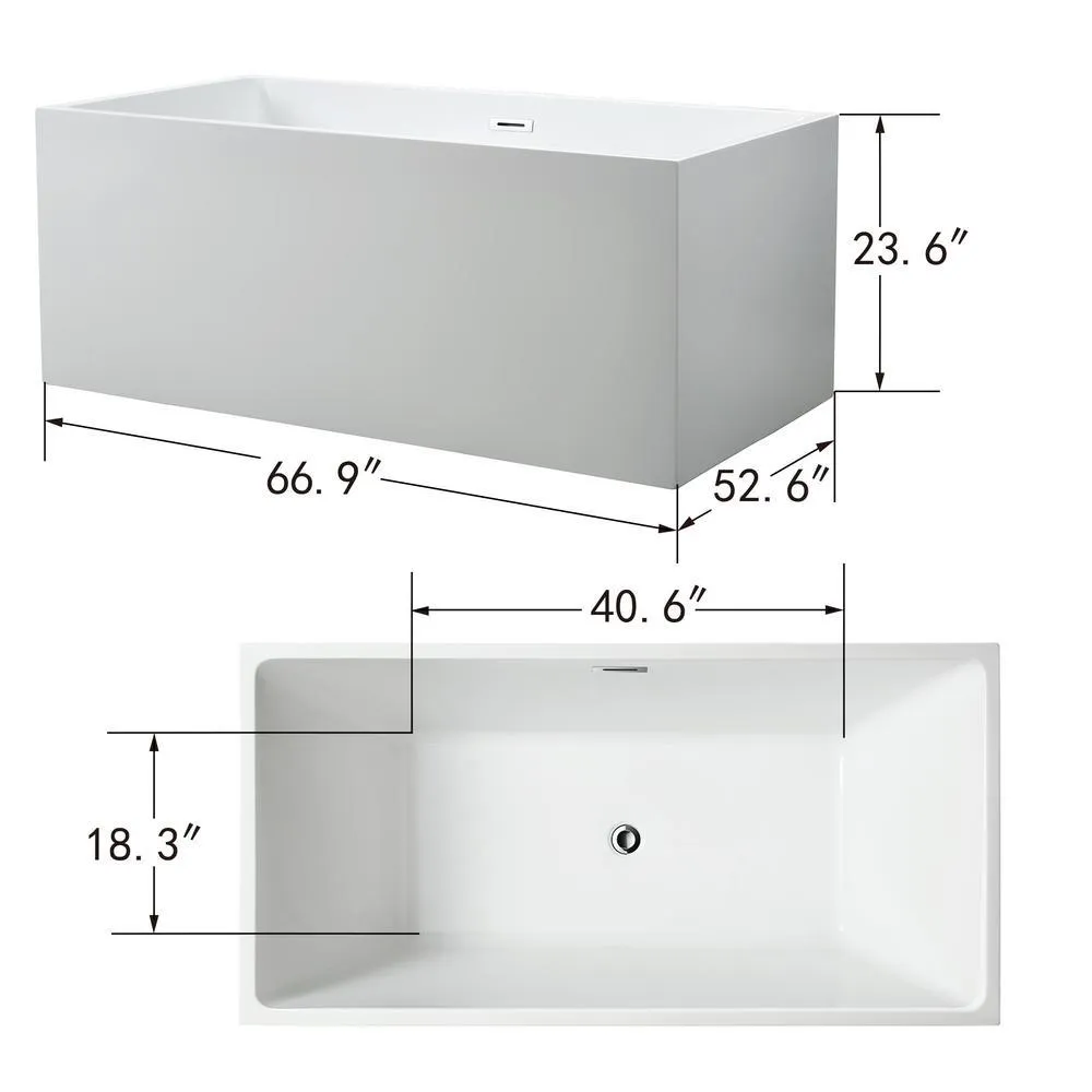 Talence 59 in. Acrylic Flatbottom Freestanding Bathtub in White, photo 9 of 11