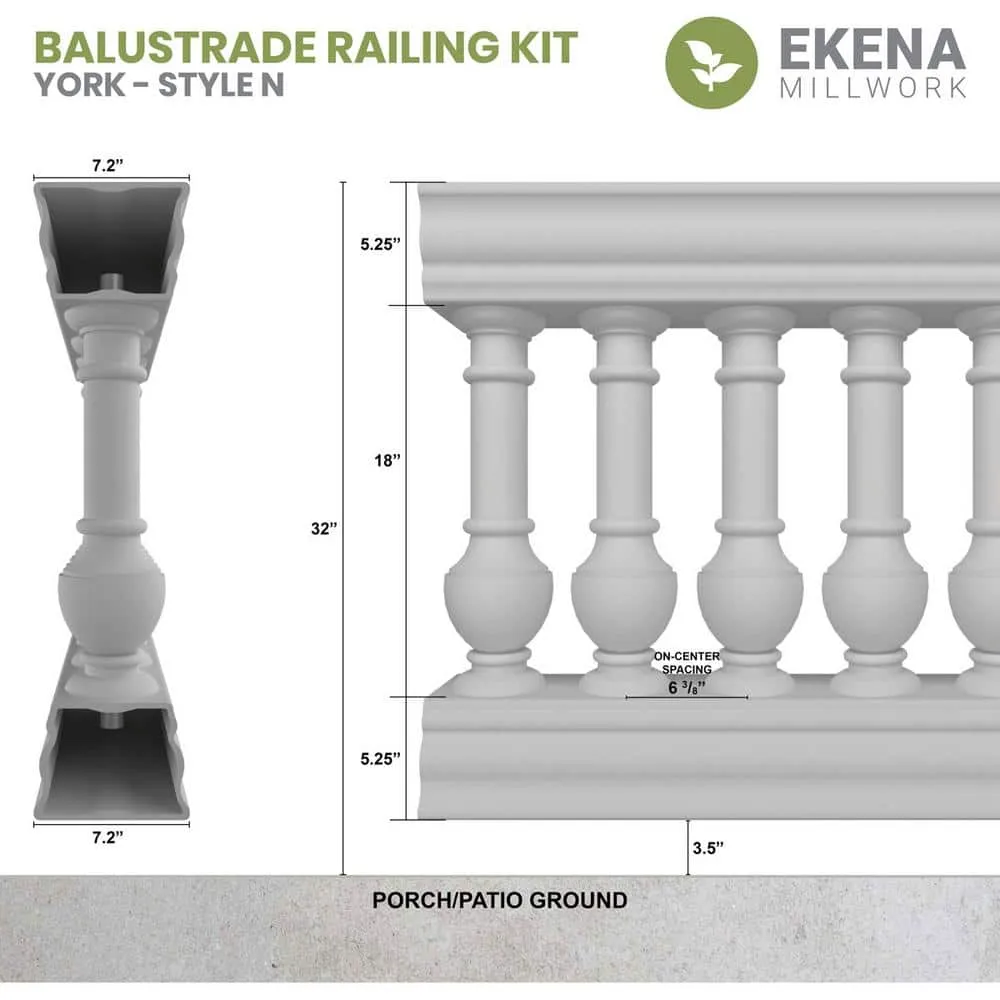 Ekena Millwork Fiberthane York Balustrade 36 in. L x 32 in. H Fiberglass Railing Kit, photo 2 of 6