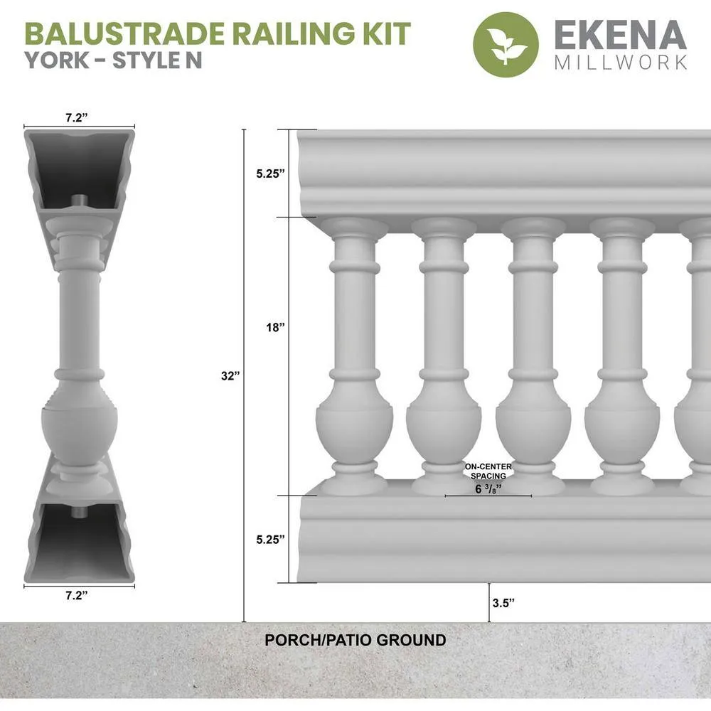 Ekena Millwork Fiberthane York Balustrade 48 in. L x 32 in. H Fiberglass Railing Kit, photo 2 of 6