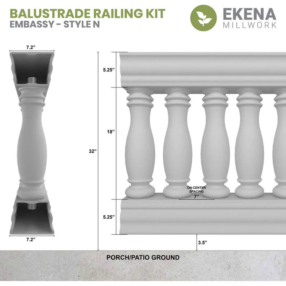 Ekena Millwork Fiberthane Embassy Balustrade 60 in. L x 32 in. H Fiberglass Railing Kit, photo 2 of 6
