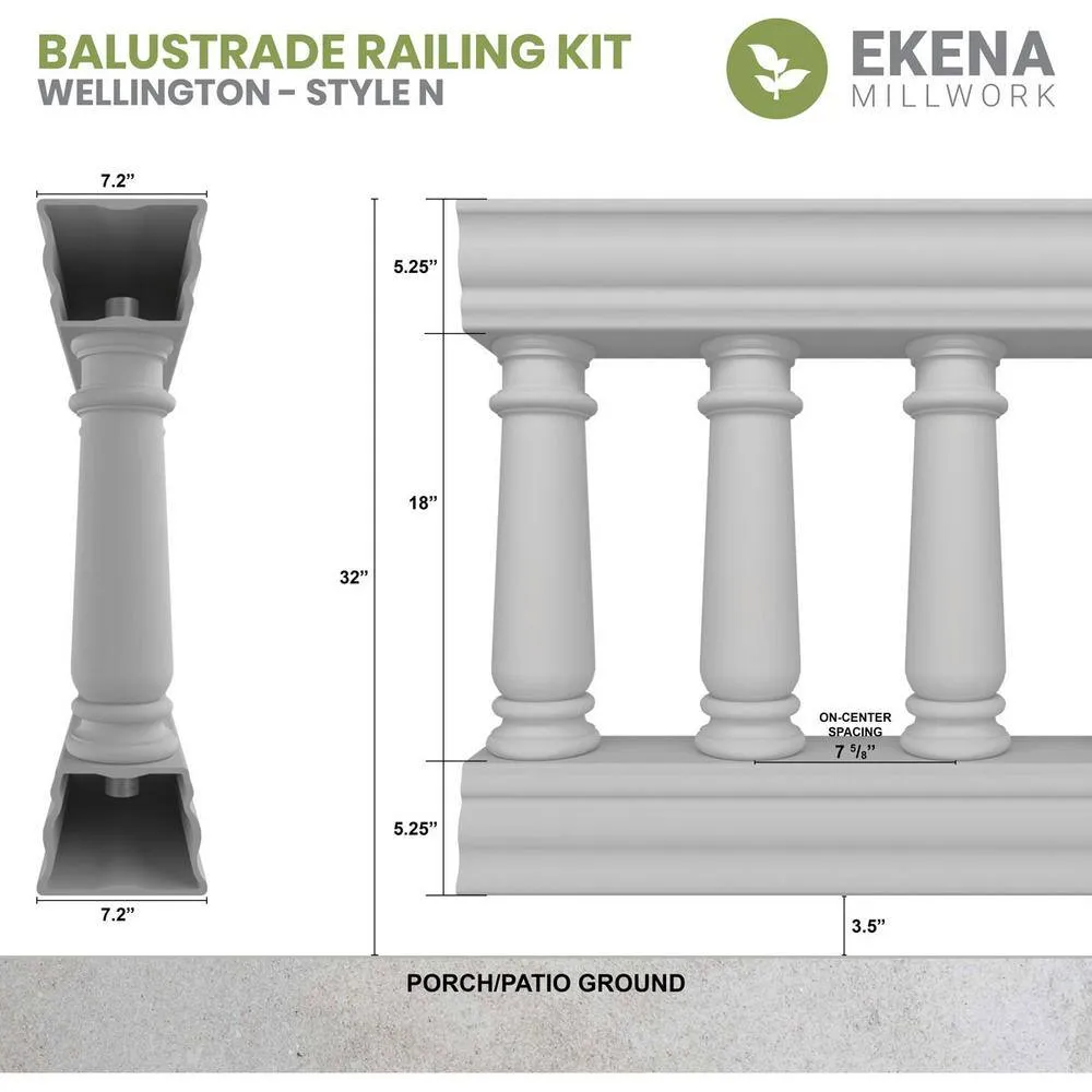 Ekena Millwork Fiberthane Wellington Balustrade 84 in. L x 32 in. H Fiberglass Railing Kit, photo 2 of 6