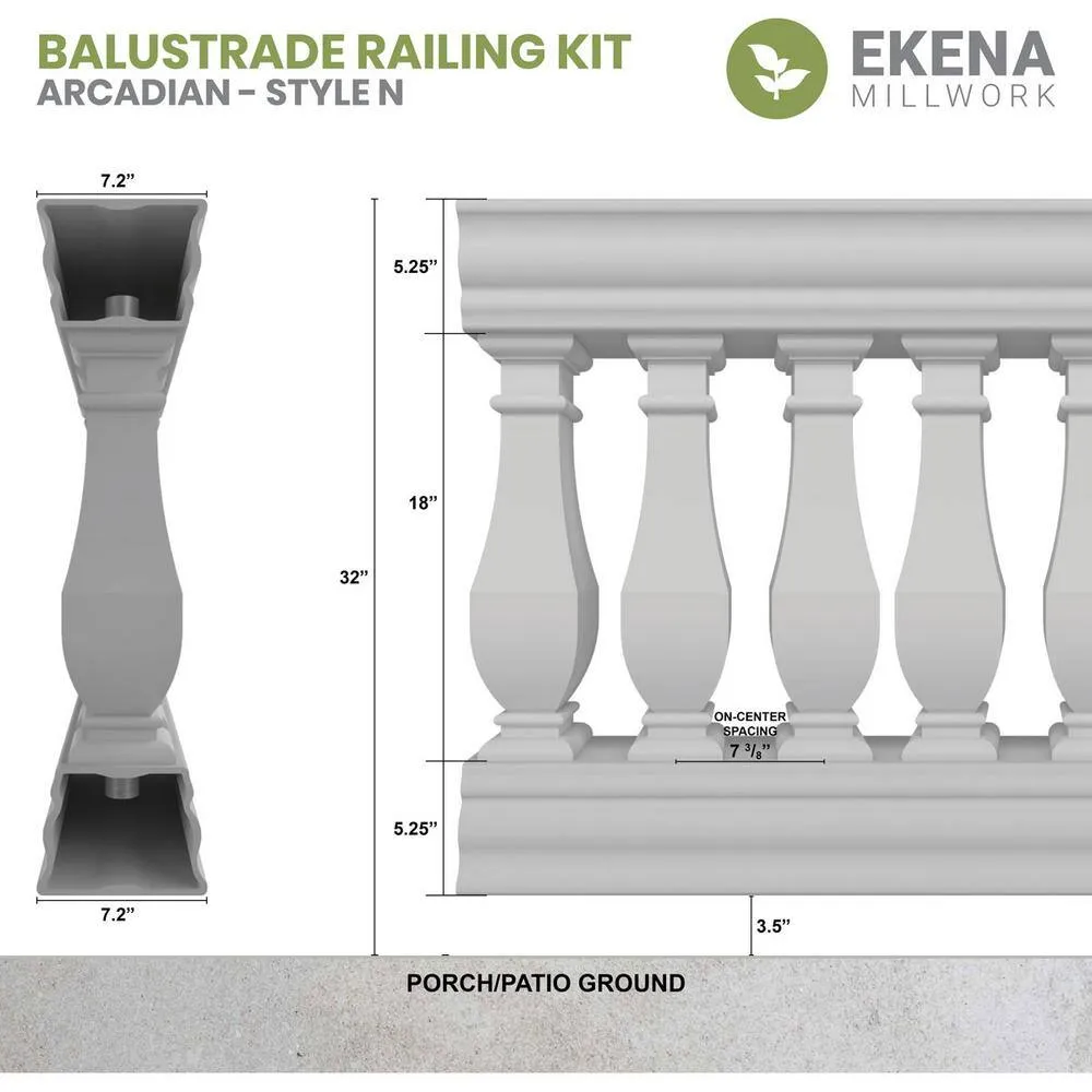 Ekena Millwork Fiberthane Arcadian Balustrade 96 in. L x 32 in. H Fiberglass Railing Kit, photo 2 of 6