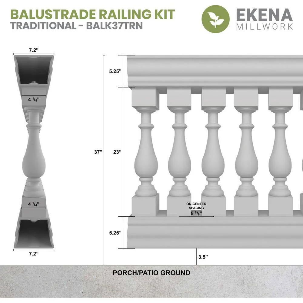 Ekena Millwork Fiberthane Traditional Balustrade 36 in. L x 37 in. H Fiberglass Railing Kit, photo 2 of 6