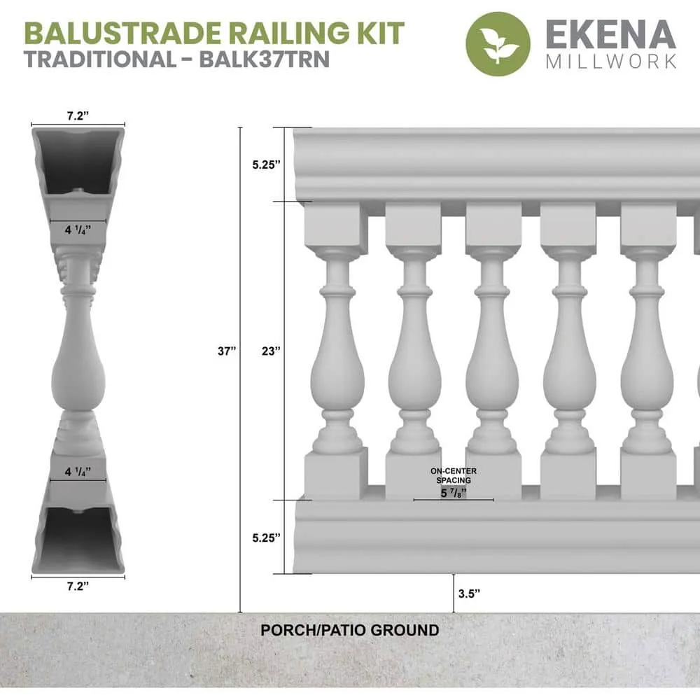 Ekena Millwork Fiberthane Traditional Balustrade 96 in. L x 37 in. H Fiberglass Railing Kit, photo 2 of 6