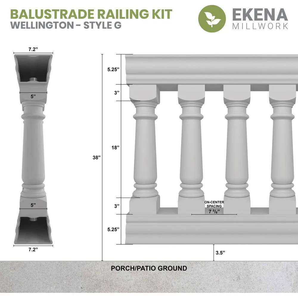 Ekena Millwork Fiberthane Wellington Balustrade 24 in. L x 38 in. H Fiberglass Railing Kit, photo 2 of 6