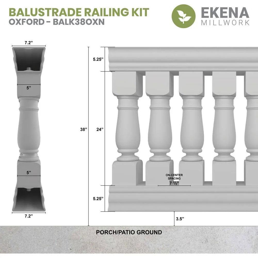 Ekena Millwork Fiberthane Oxford Balustrade 84 in. L x 38 in. H Fiberglass Railing Kit, photo 2 of 6
