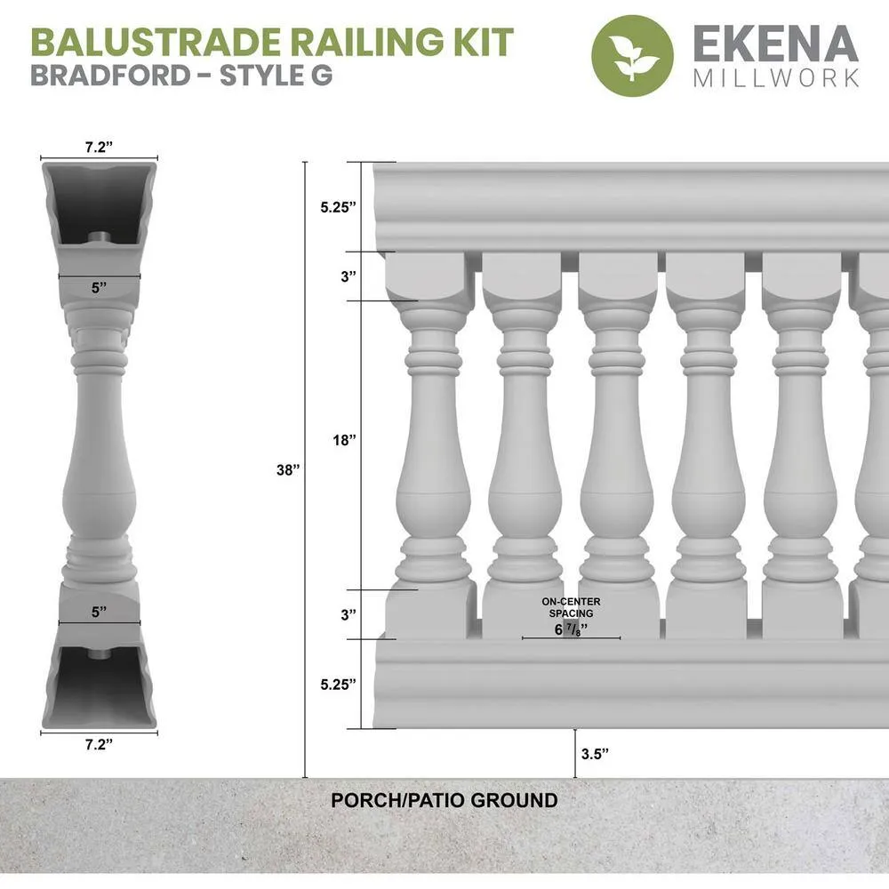 Ekena Millwork Fiberthane Bradford Balustrade 132 in. L x 38 in. H Fiberglass Railing Kit, photo 2 of 6