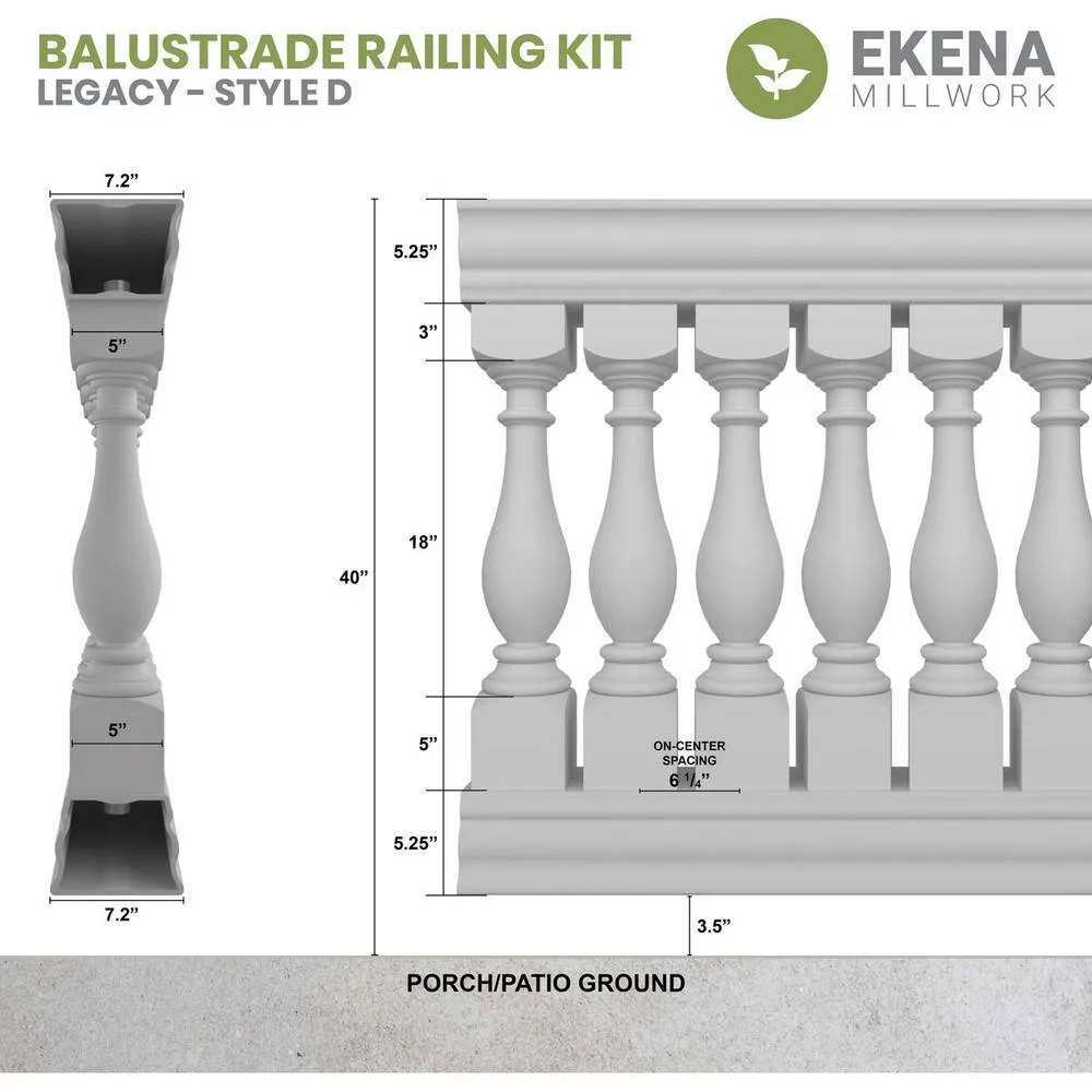 Ekena Millwork Fiberthane Legacy Balustrade 24 in. L x 40 in. H Fiberglass Railing Kit, photo 2 of 6