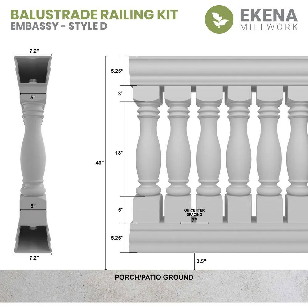 Ekena Millwork Fiberthane Embassy Balustrade 48 in. L x 40 in. H Fiberglass Railing Kit, photo 2 of 6
