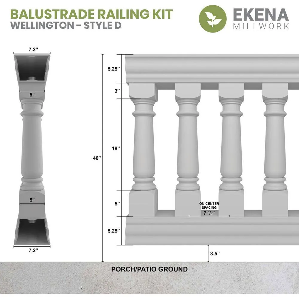 Ekena Millwork Fiberthane Wellington Balustrade 48 in. L x 40 in. H Fiberglass Railing Kit, photo 2 of 6