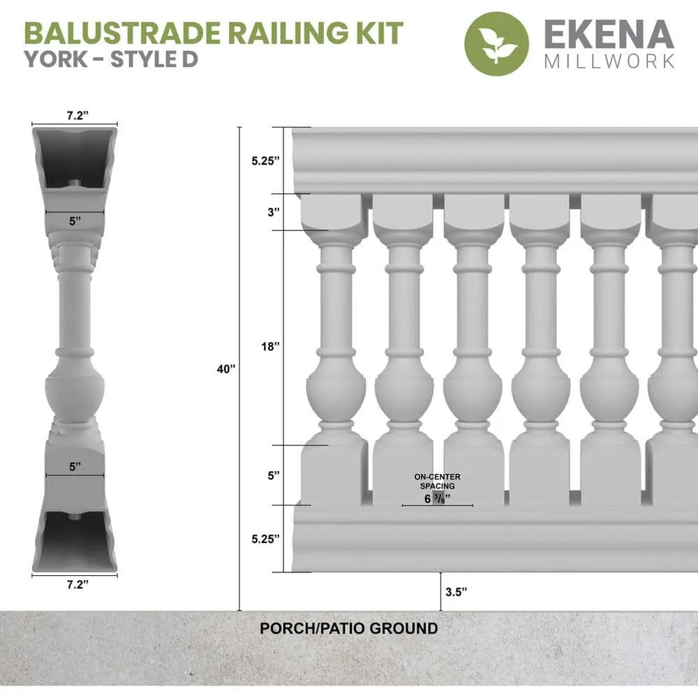 Ekena Millwork Fiberthane York Balustrade 168 in. L x 40 in. H Fiberglass Railing Kit, photo 2 of 6