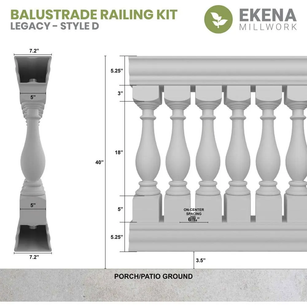 Ekena Millwork Fiberthane Legacy Balustrade 192 in. L x 40 in. H Fiberglass Railing Kit, photo 2 of 6