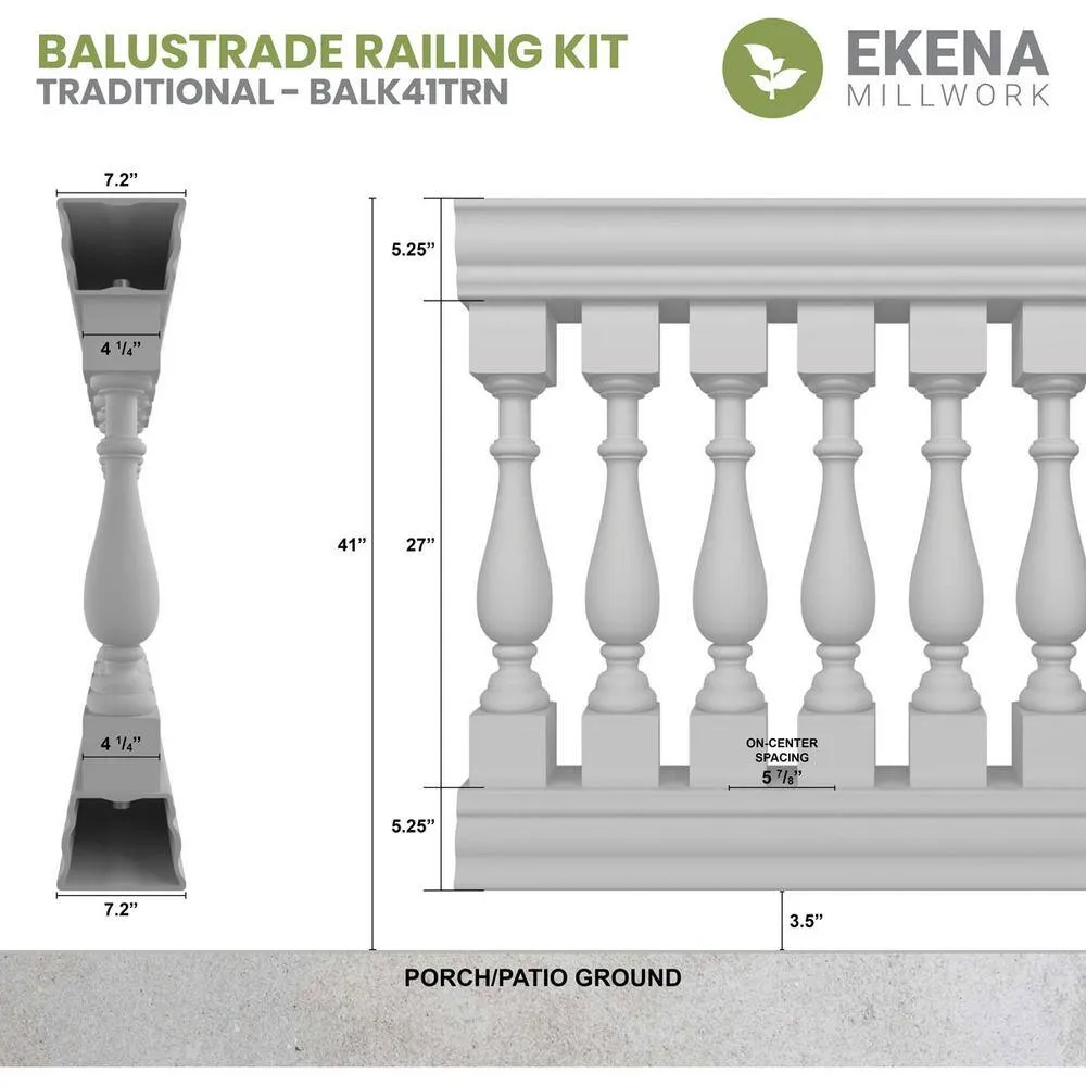 Ekena Millwork Fiberthane Traditional Balustrade 24 in. L x 41 in. H Fiberglass Railing Kit, photo 2 of 6