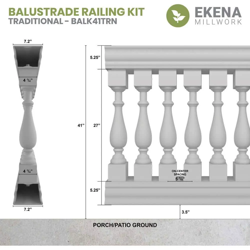 Ekena Millwork Fiberthane Traditional Balustrade 36 in. L x 41 in. H Fiberglass Railing Kit, photo 2 of 6