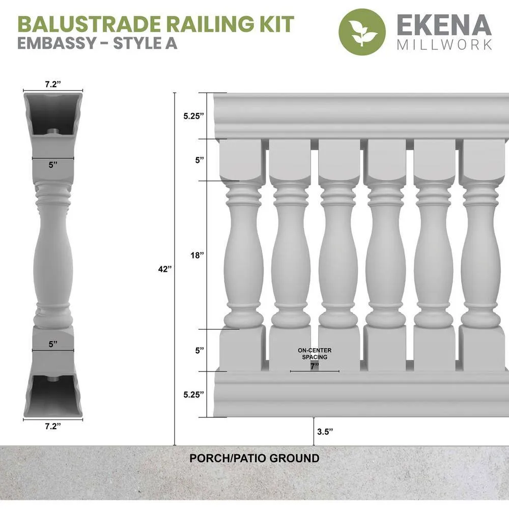 Ekena Millwork Fiberthane Embassy Balustrade 36 in. L x 42 in. H Fiberglass Railing Kit, photo 2 of 6