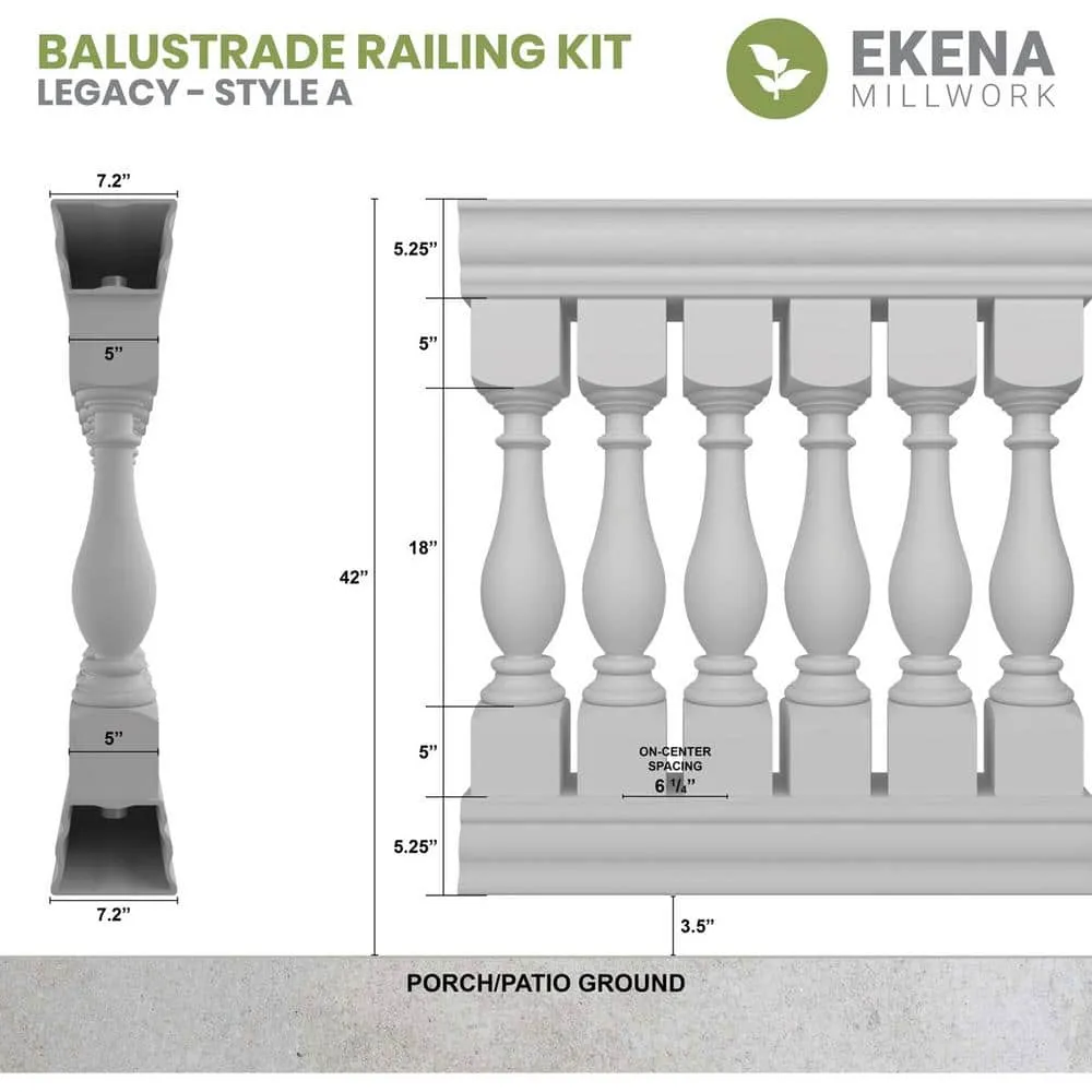 Ekena Millwork Fiberthane Legacy Balustrade 36 in. L x 42 in. H Fiberglass Railing Kit, photo 2 of 6