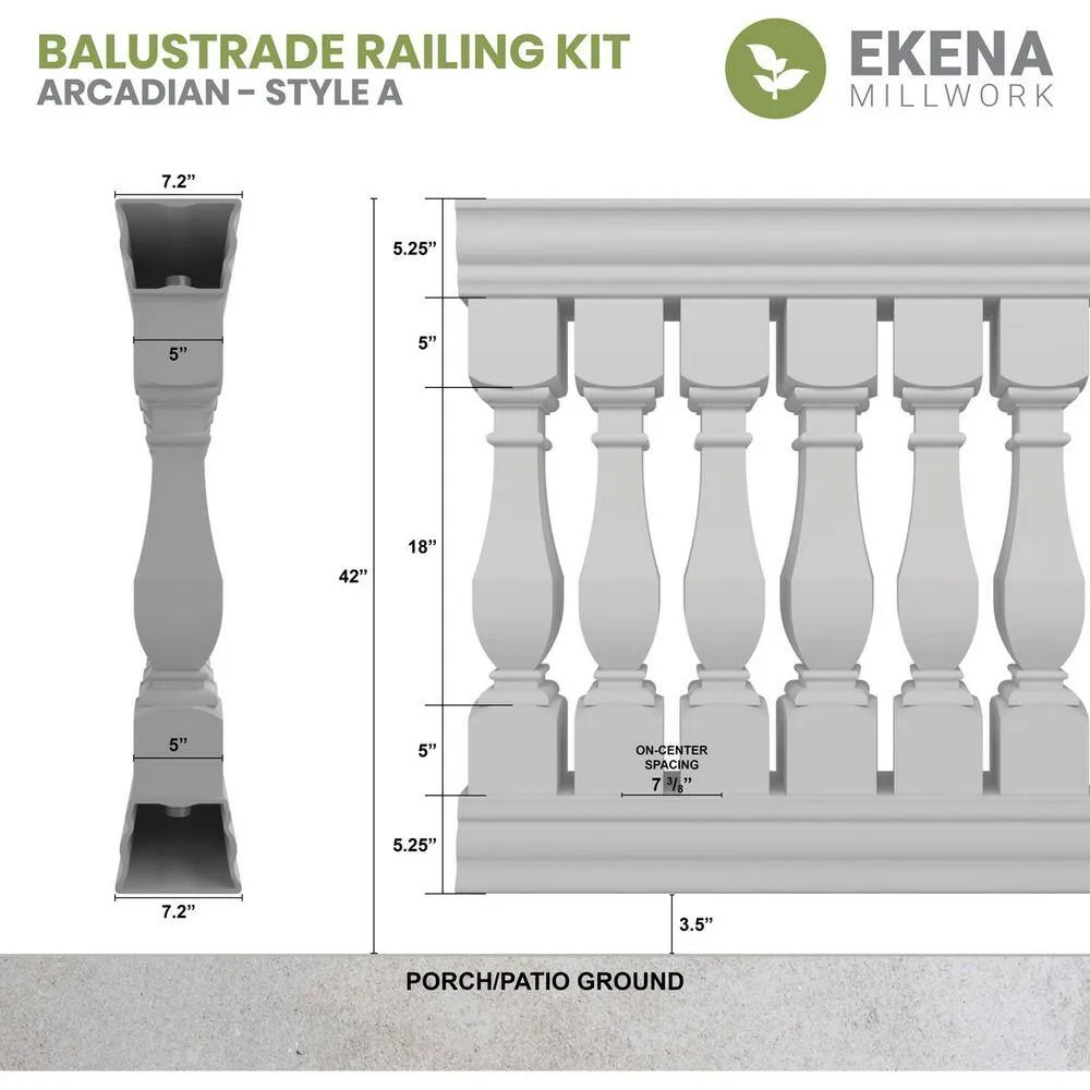 Ekena Millwork Fiberthane Arcadian Balustrade 48 in. L x 42 in. H Fiberglass Railing Kit, photo 2 of 6