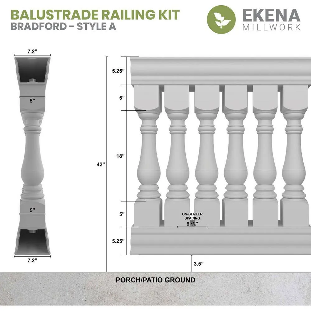 Ekena Millwork Fiberthane Bradford Balustrade 48 in. L x 42 in. H Fiberglass Railing Kit, photo 2 of 6