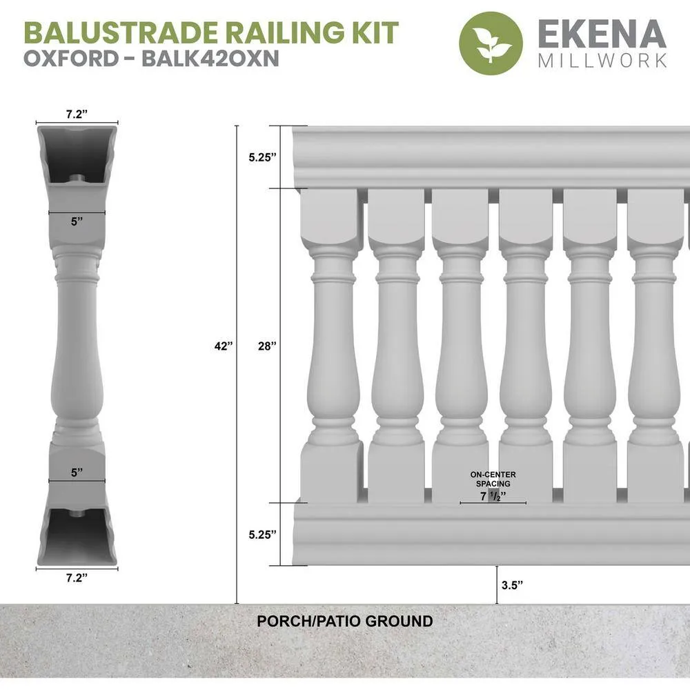 Ekena Millwork Fiberthane Oxford Balustrade 48 in. L x 42 in. H Fiberglass Railing Kit, photo 2 of 6