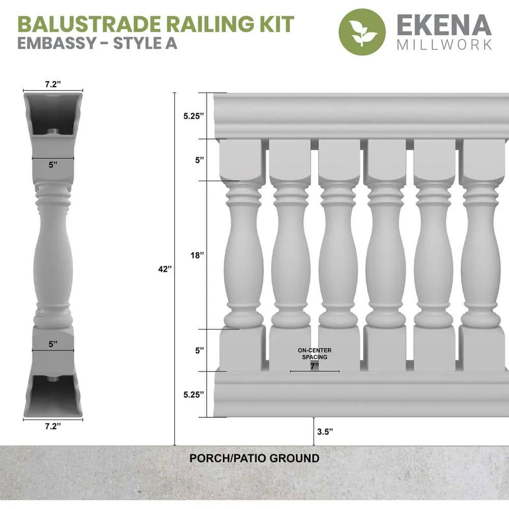 Ekena Millwork Fiberthane Embassy Balustrade 72 in. L x 42 in. H Fiberglass Railing Kit, photo 2 of 6