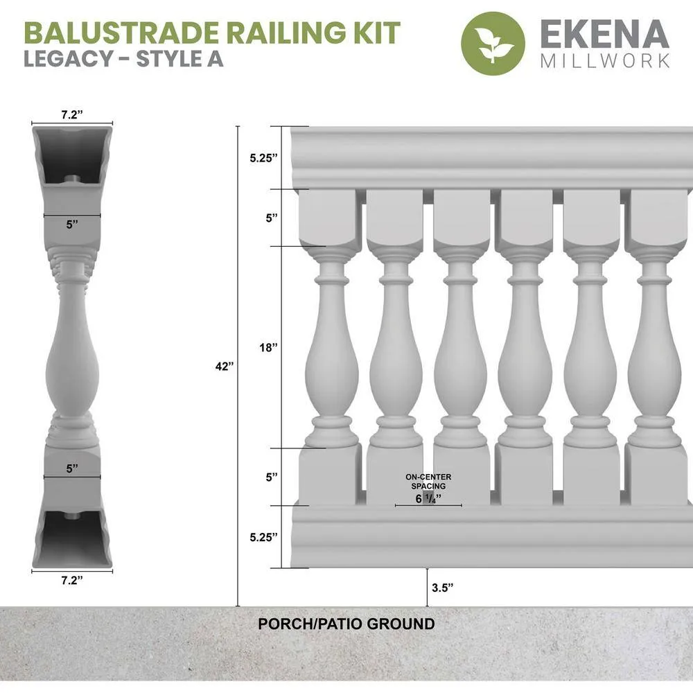 Ekena Millwork Fiberthane Legacy Balustrade 132 in. L x 42 in. H Fiberglass Railing Kit, photo 2 of 6