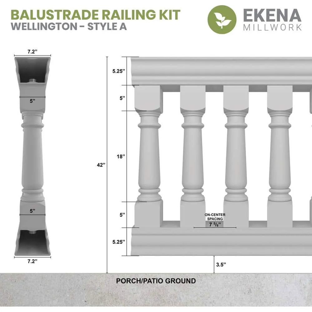 Ekena Millwork Fiberthane Wellington Balustrade 132 in. L x 42 in. H Fiberglass Railing Kit, photo 2 of 6