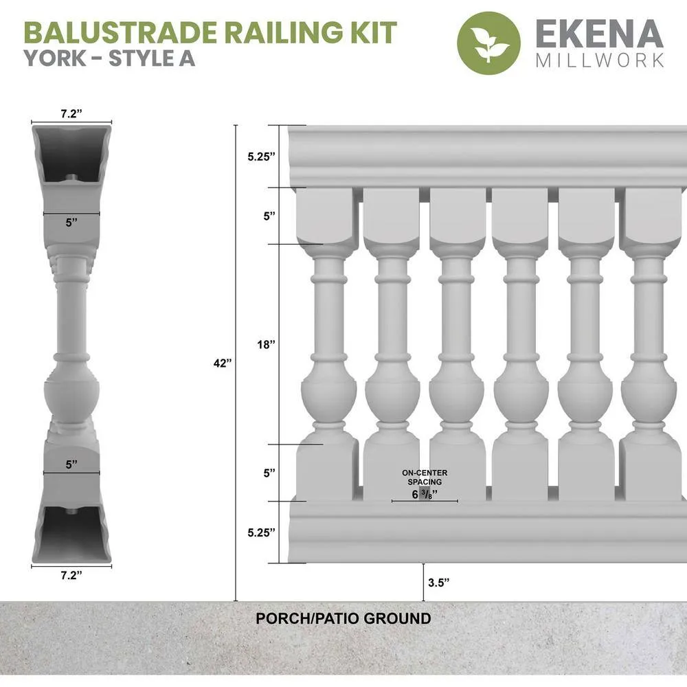Ekena Millwork Fiberthane York Balustrade 144 in. L x 42 in. H Fiberglass Railing Kit, photo 2 of 6