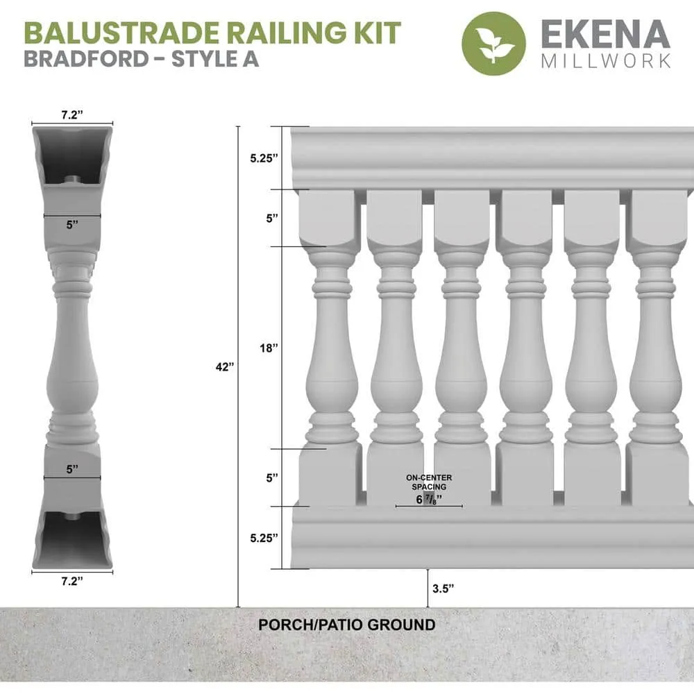 Ekena Millwork Fiberthane Bradford Balustrade 156 in. L x 42 in. H Fiberglass Railing Kit, photo 2 of 6