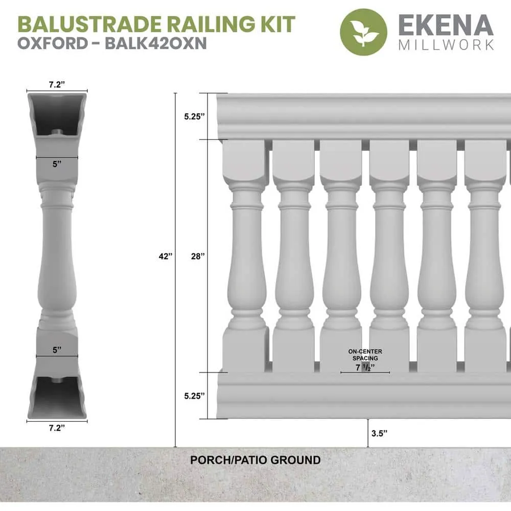 Ekena Millwork Fiberthane Oxford Balustrade 192 in. L x 42 in. H Fiberglass Railing Kit, photo 2 of 6