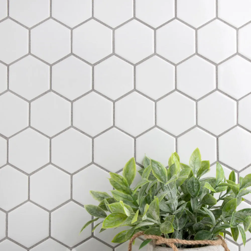 Merola Tile Metro Hex 2" Glossy White Porcelain Mosaic, 11-1/8 in. x 12-5/8 in. Sheet (9.64 sq. ft. per Case), photo 3 of 8