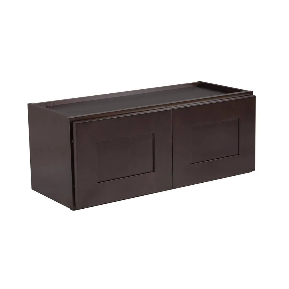 Design House Brookings Shaker 36in.W x 12in.D x 21in.H Solid Wood Assembled Bridge Wall Kitchen Cabinet in Brown w\ Soft Close Doors, photo 4 of 14