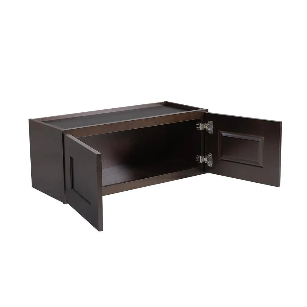 Design House Brookings Shaker 36in.W x 12in.D x 21in.H Solid Wood Assembled Bridge Wall Kitchen Cabinet in Brown w\ Soft Close Doors, photo 5 of 14