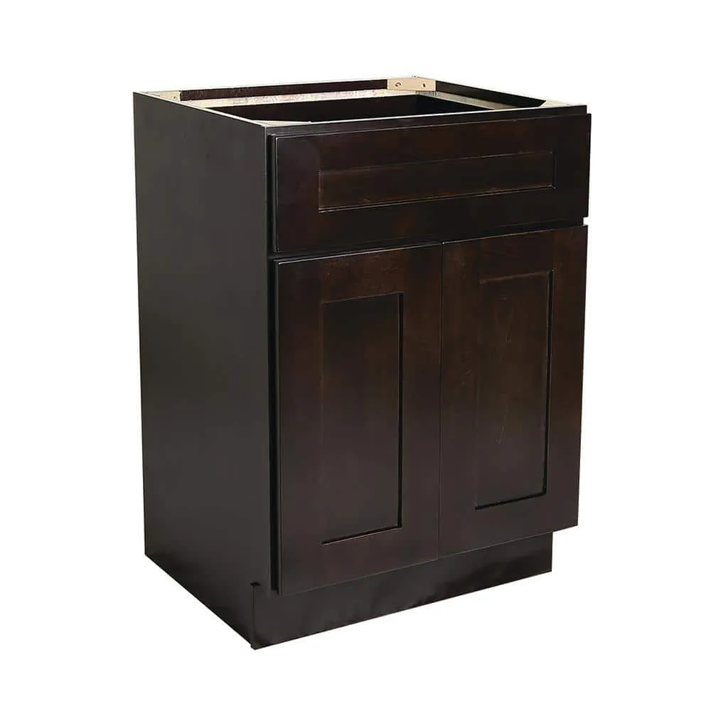 Design House Brookings Solid Wood Ready to Assemble Shaker 24 in. x 34.5 in. x 24 in. 2 Door 1Drawer Base Kitchen Cabinet in Espresso, photo 8 of 15
