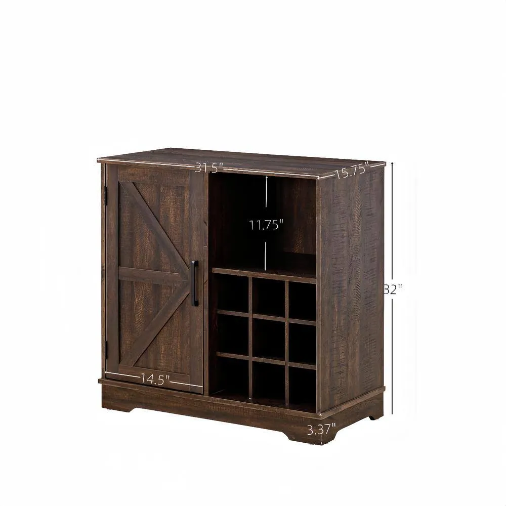 FUNKOL 31.5in x 15.75in x 31.5in Espresso MDF Ready to Assemble Kitchen Cabinet with 1 Barn Wood Cabinet Door and 9 Wine Racks, photo 8 of 8