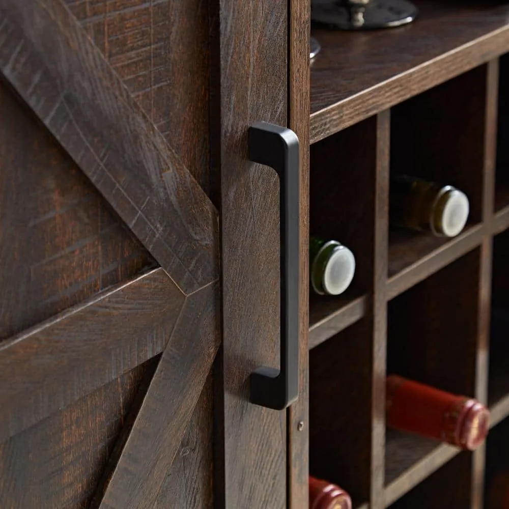FUNKOL 31.5in x 15.75in x 31.5in Espresso MDF Ready to Assemble Kitchen Cabinet with 1 Barn Wood Cabinet Door and 9 Wine Racks, photo 6 of 8