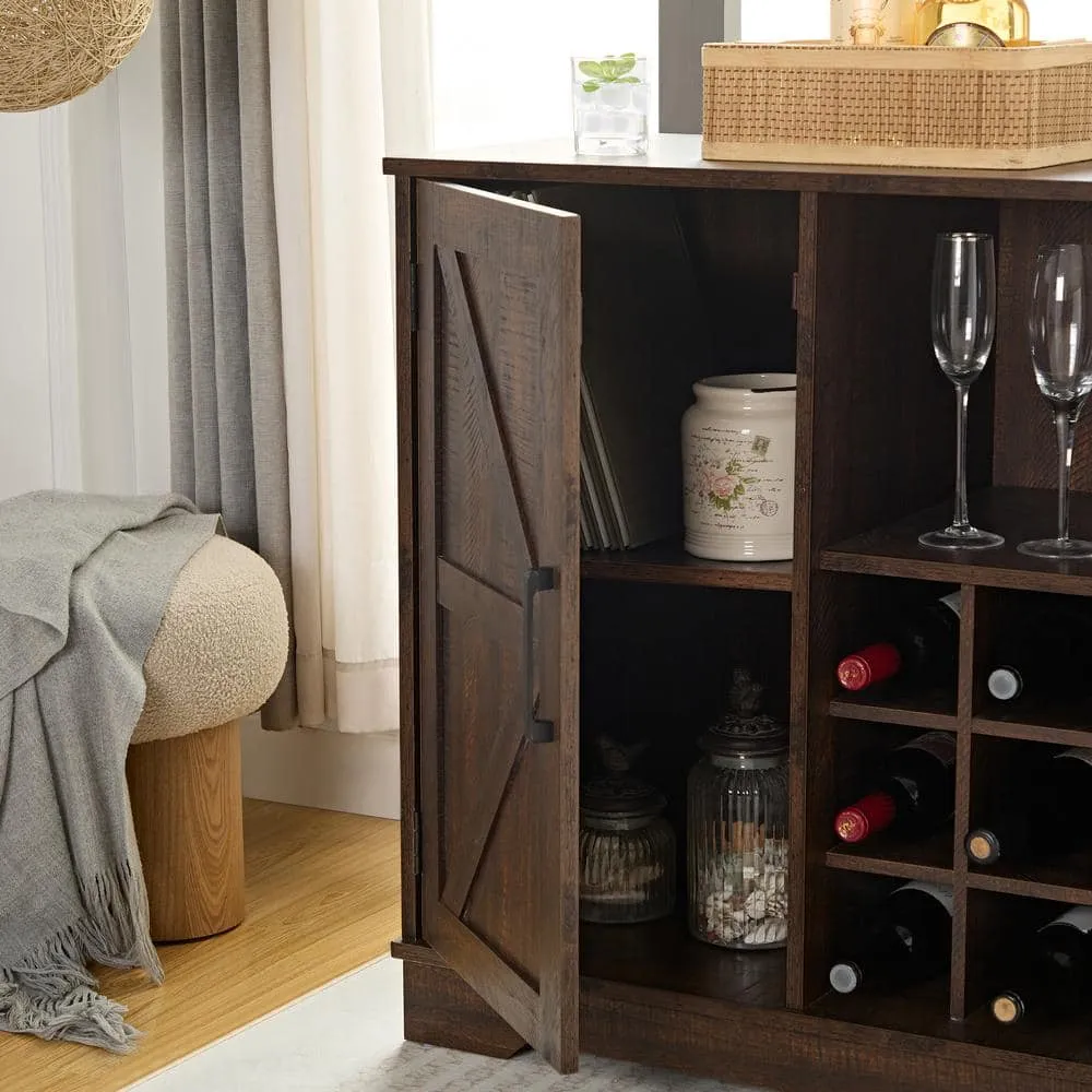 FUNKOL 31.5in x 15.75in x 31.5in Espresso MDF Ready to Assemble Kitchen Cabinet with 1 Barn Wood Cabinet Door and 9 Wine Racks, photo 3 of 8