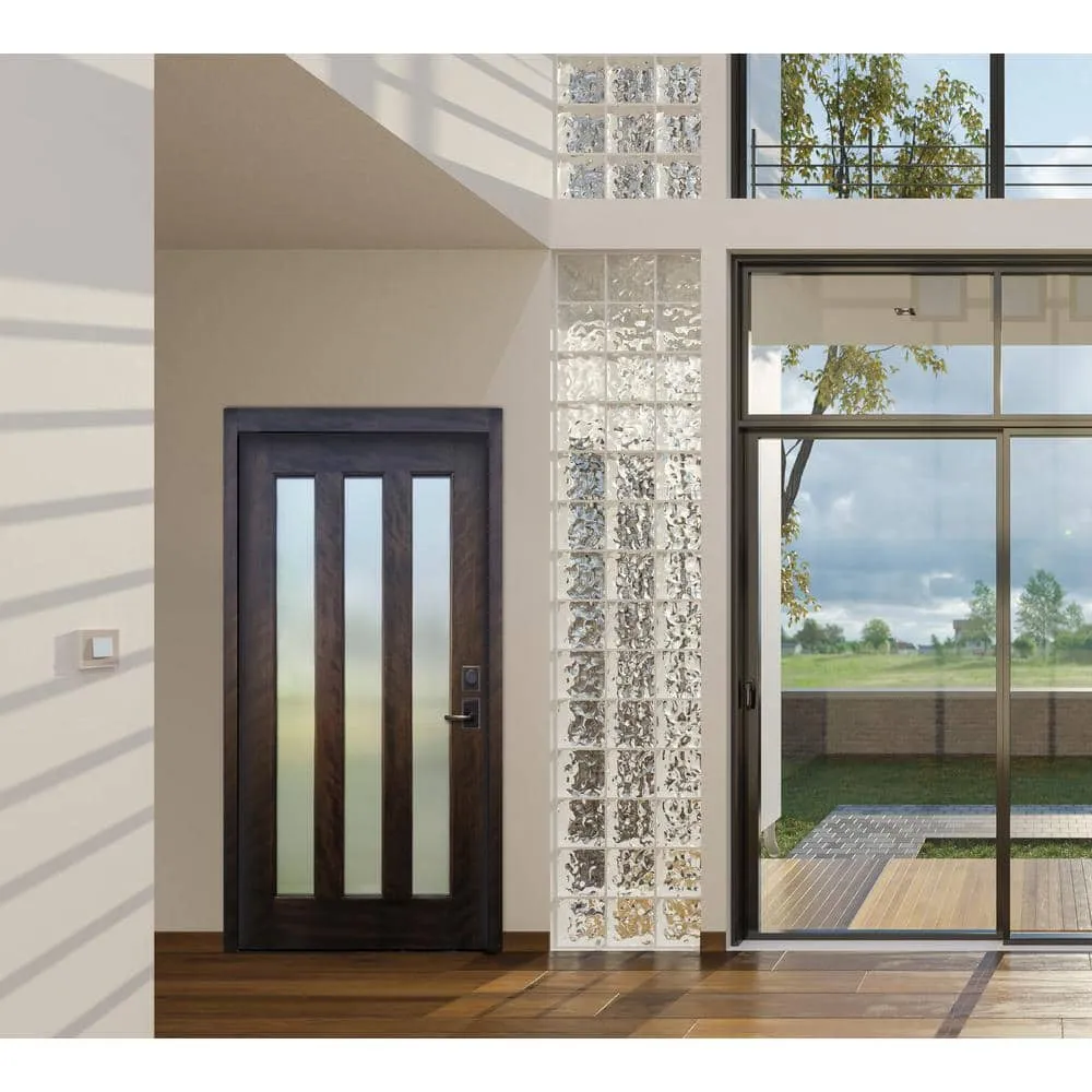 Pacific Entries 36 in. x 80 in. Espresso Left-Hand Inswing 3-Lite with Reed Glass Mahogany Prehung Front Door, photo 2 of 2