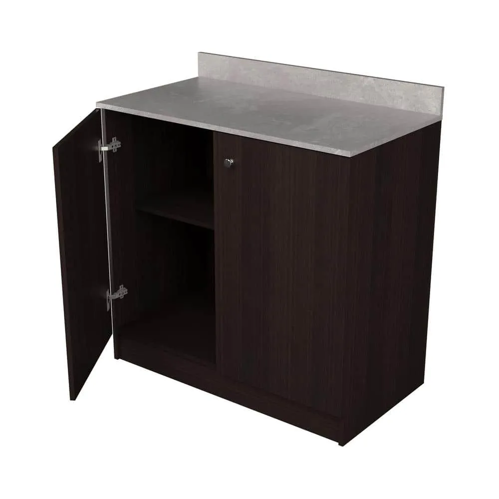 inval america LLC 36.02 in. W x 19.69 in. D x 34.06 in. H Espresso/Stone Finish Ready to Assemble Wood Breakroom Base Kitchen Cabinet, photo 2 of 9